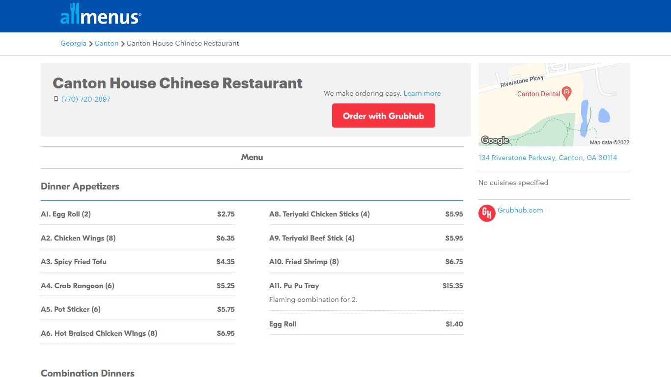 Canton House Chinese Restaurant menu - Canton GA 30114 ... - Allmenus